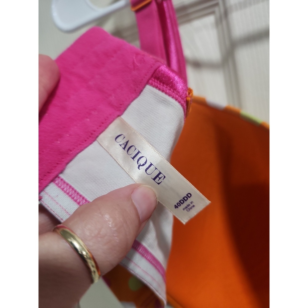 Cacique Bra Underwire Orange Hot Pink Polka Dots Cotton 40DDD Convertible Straps - Picture 14 of 15
